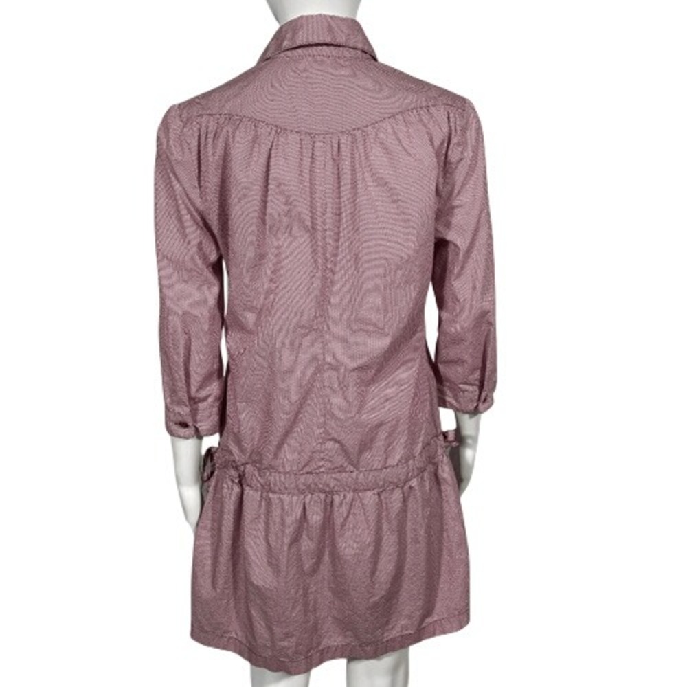 Trovata Polka Dot Dress Burgundy Button Front Cinched Waist Cotton Casual M - Picture 7 of 11